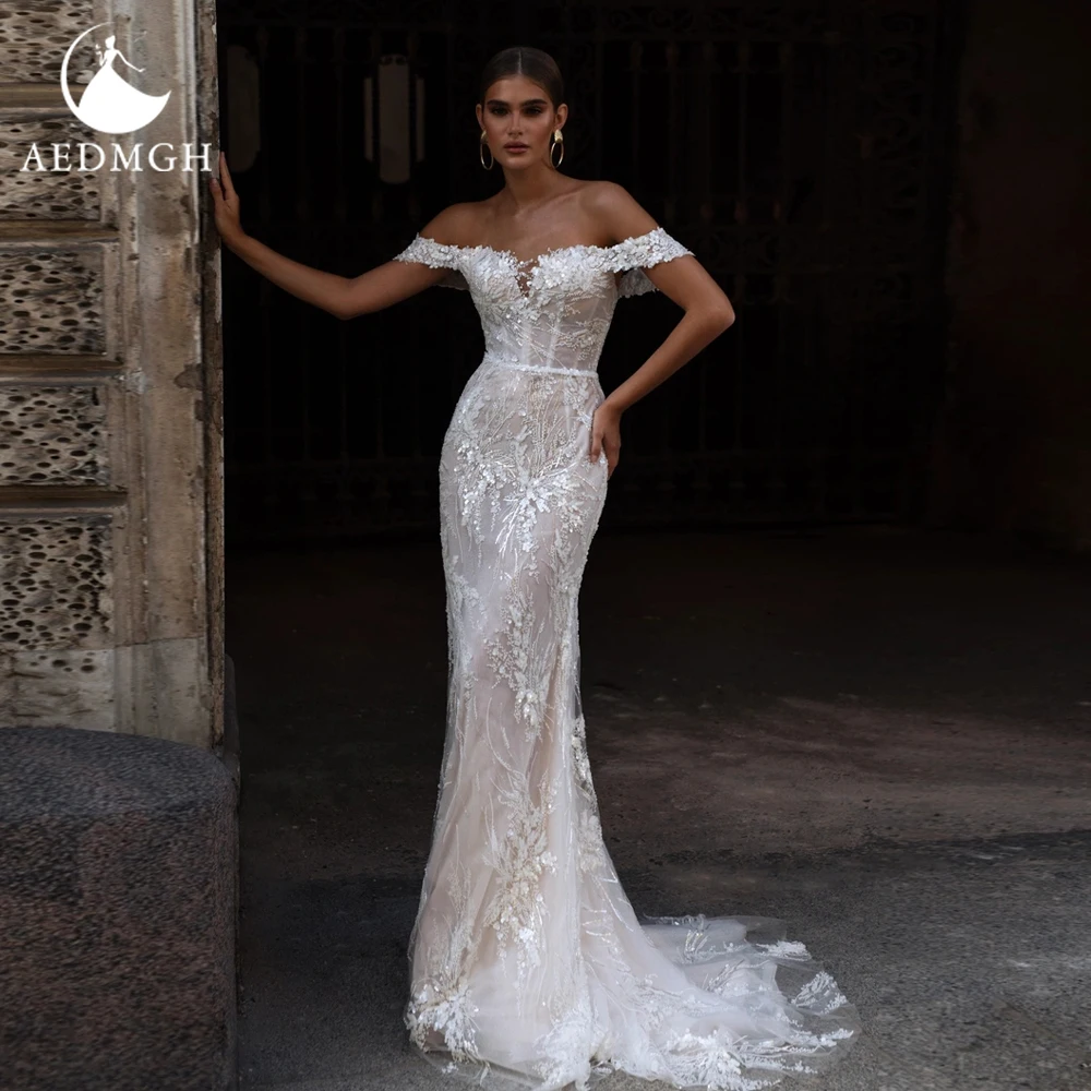 Aedmgh Русалка Сексуальные свадебные платья Милая с открытыми плечами Vestido De Novia