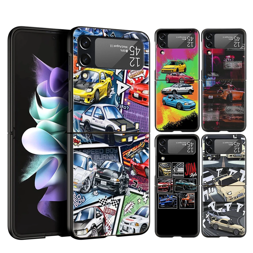 

Cool Japan JDM Sports Car Comic Hard PC Phone Case For Samsung Galaxy Z Flip 4 Black Cover for Samsung Z Flip 3 6.7 Inch Shell