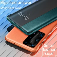luxury leather cases for huawei p50 p40 p30 pro plus smart sleep flip wake up shockproof phone cover for mate 40 30 pro case