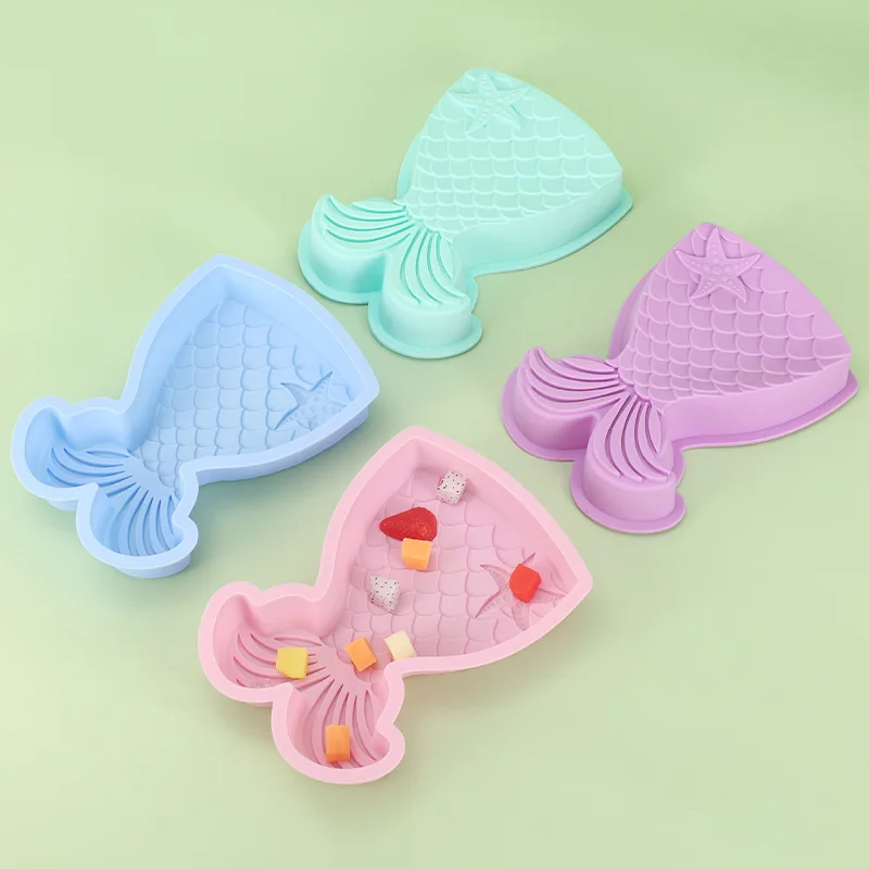 

Fishtail Food Grade Silicone Baking Pan Mermaid Single Hole Cake Mold Easy Release Mold High Temperature Baking Cake Mold