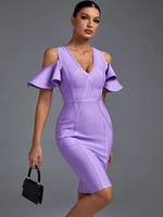 ruffle bandage dress 2022 women bandage dress bodycon elegant sexy lilac evening party dress summer birthday club outfits
