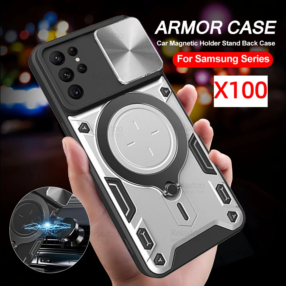 

Shockproof Magnetic Ring Armor Case for samsung s23 ultra note 20 ultra 5g funda CD pattern Slide Lens Cover tpu pc shell 100pcs