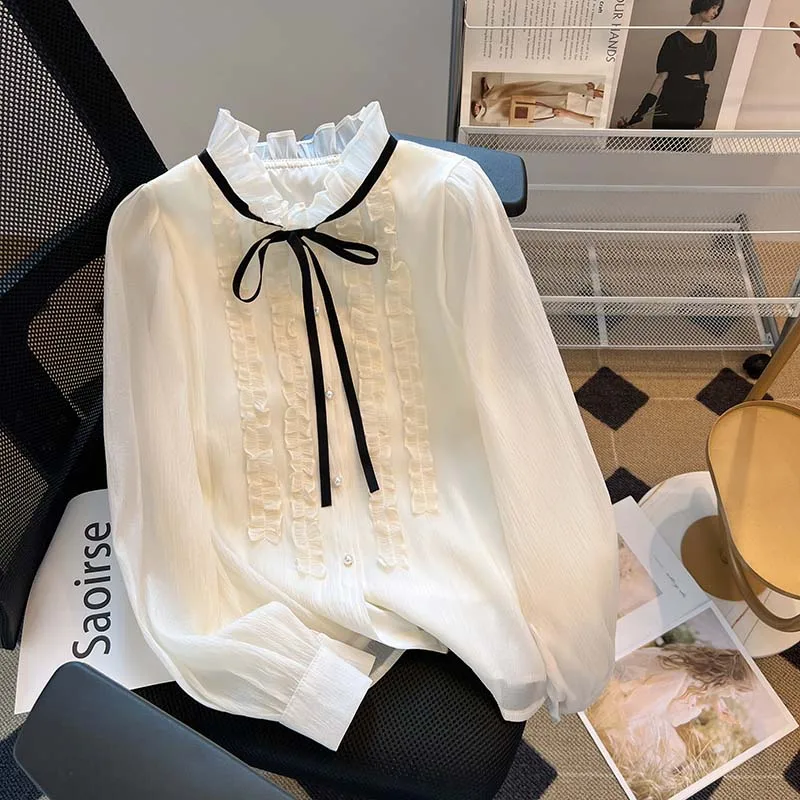 Шифоновый топ Bomon в французском дворцовом стиле с деревянными ушками Кружевной