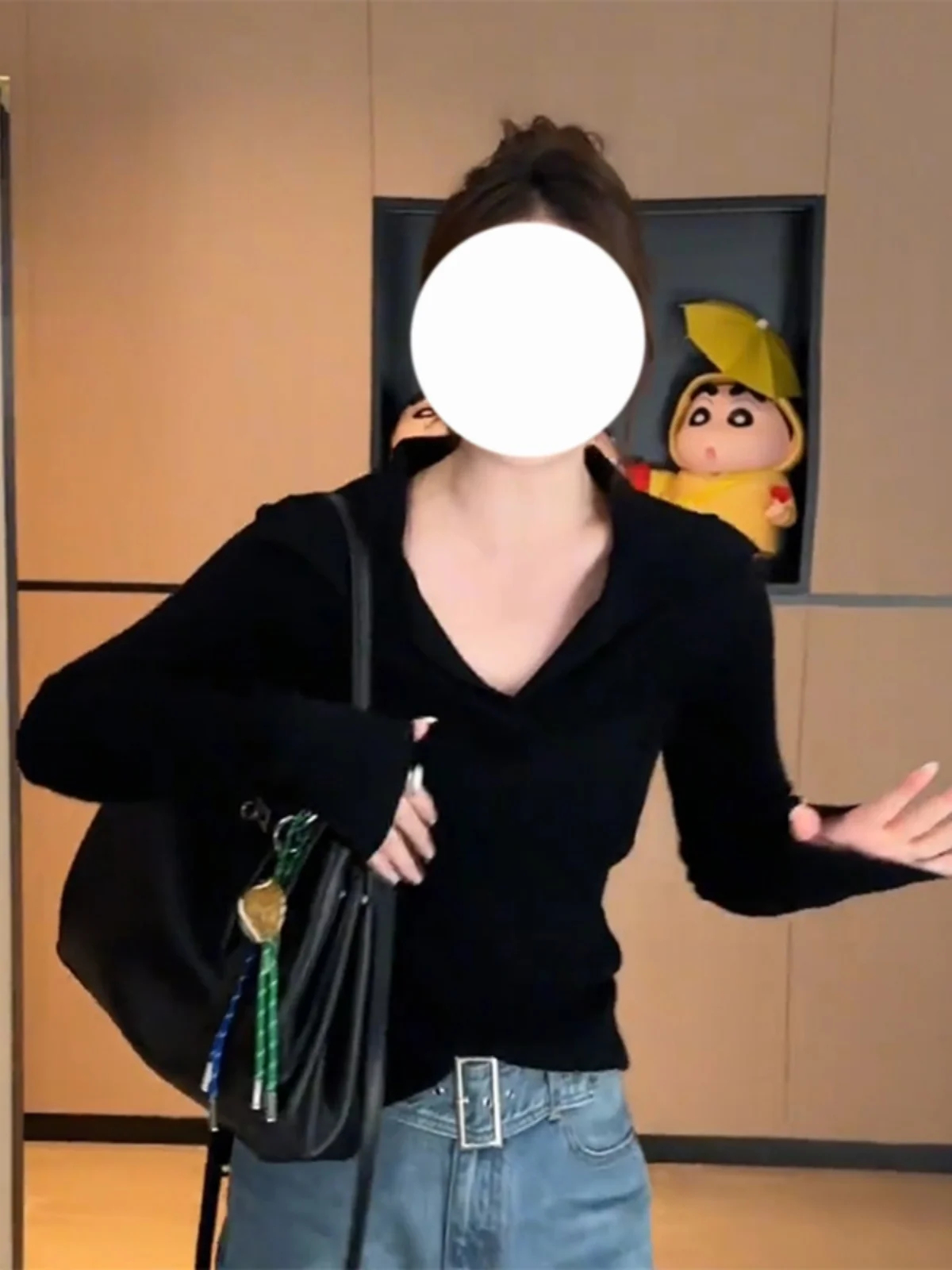 Модная однотонная вязаная футболка большого размера с длинным рукавом Новинка