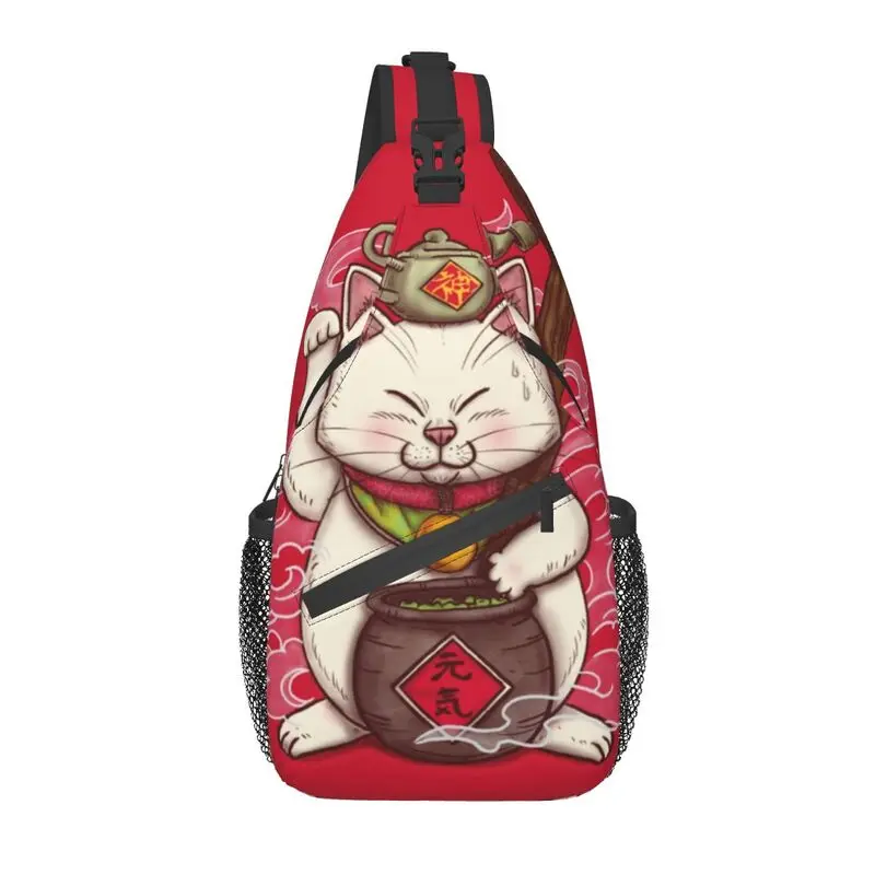 Cool Japanese Maneki Neko Lucky Cat Sling Bags for Travel Hiking Men Chest Crossbody Backpack Shoulder Daypack