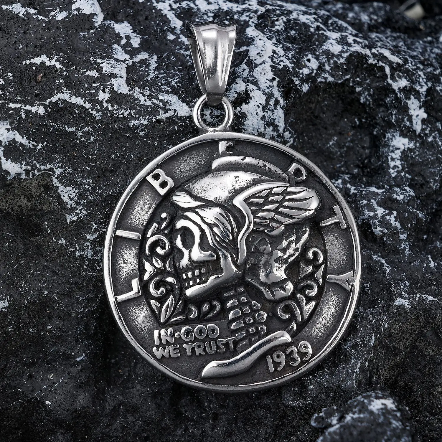 

Vintage Hip-Hop Jewelry Stainless Steel Vagrant Coin Pendant Trend Men'S And Women'S Clothing Accessories Gifts