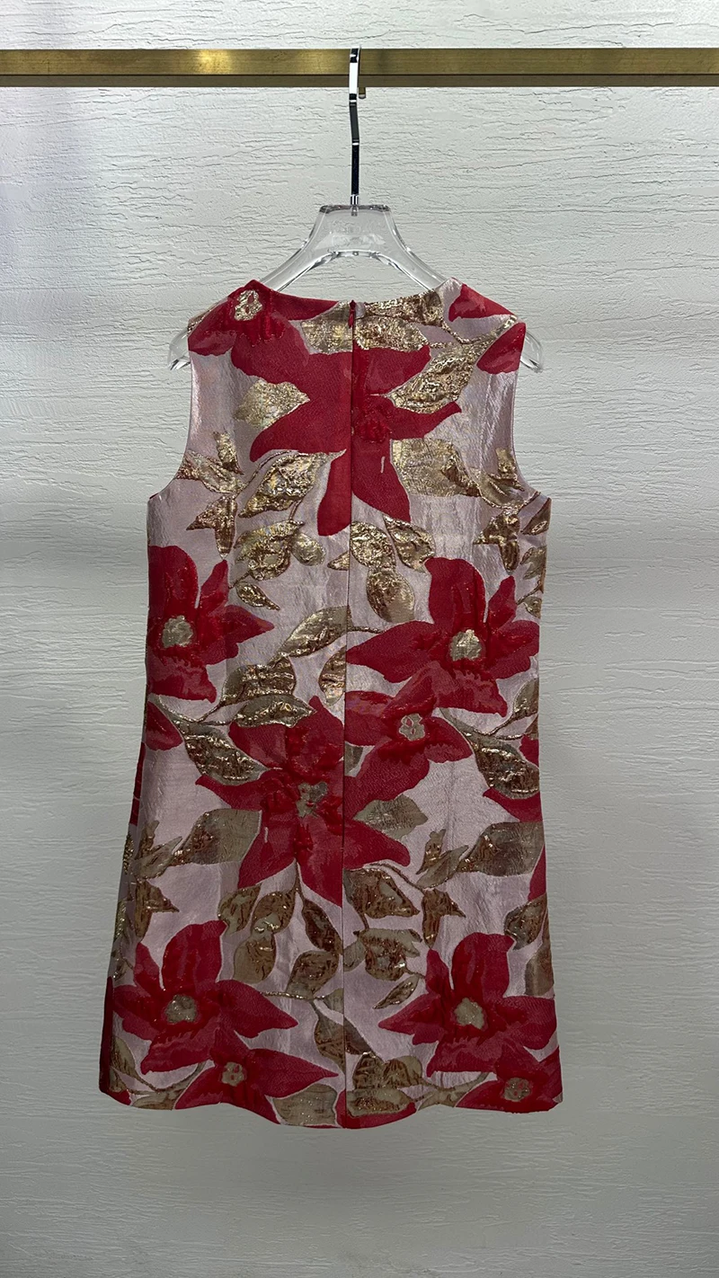 MIUXIMAO 2025 модные королевские жаккардовые летние платья красное платье с цветочным