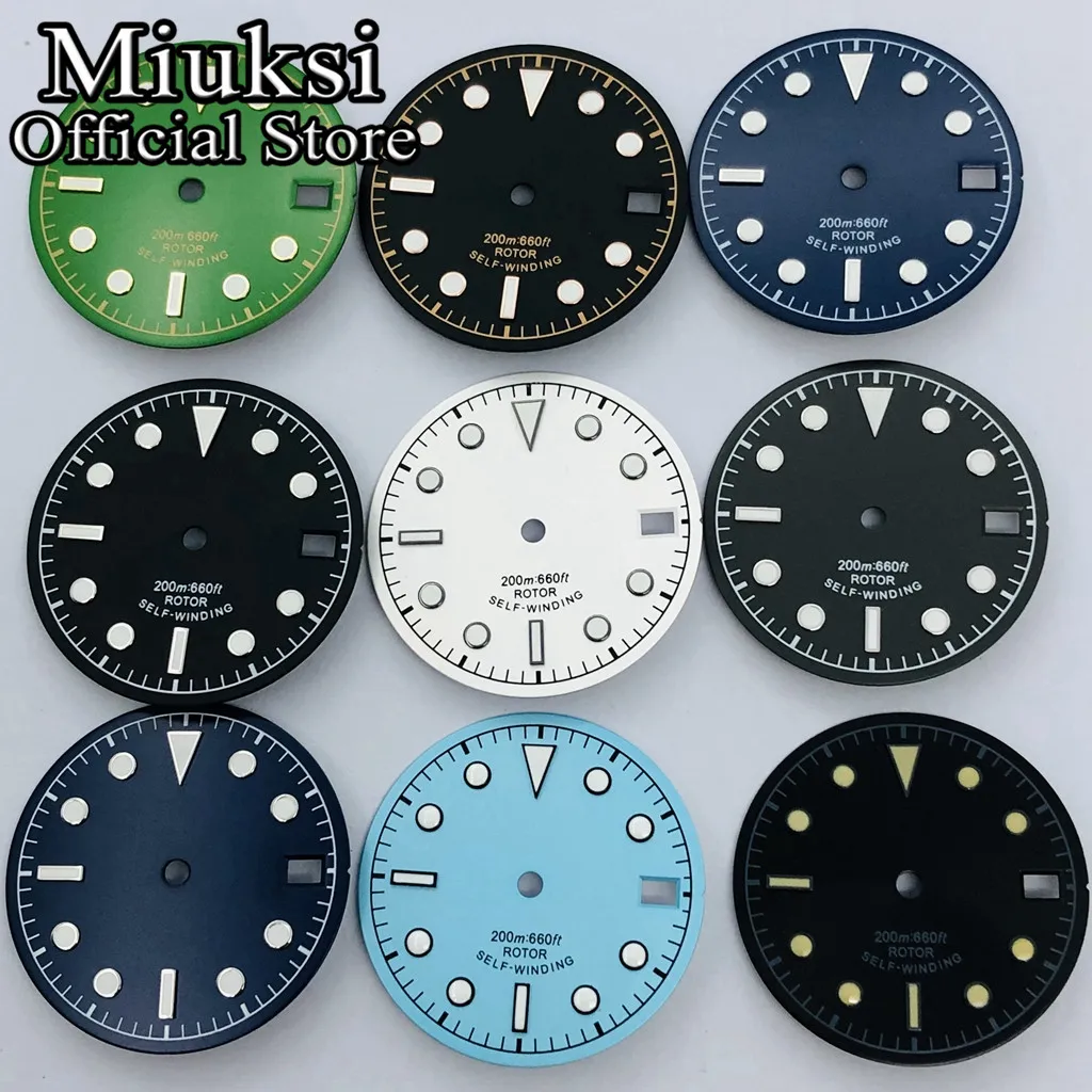 Miuksi 28.5mm black white blue gray green watch dial luminous dial fit NH35 movement