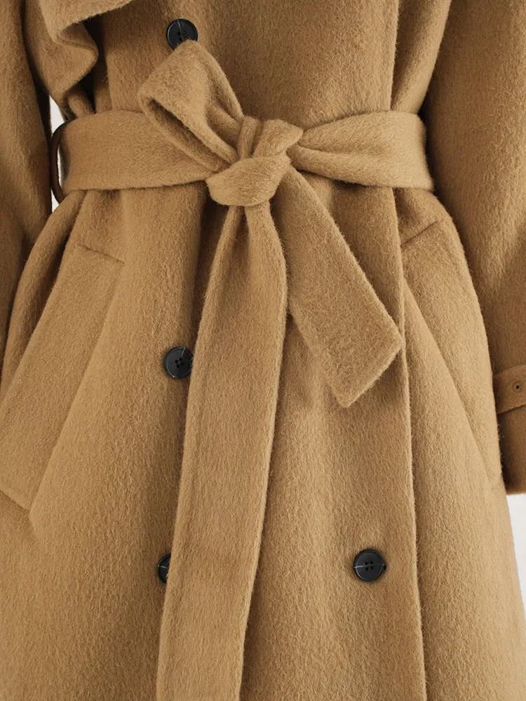 LGRQ модное женское шерстяное пальто цвета хаки с лацканами свободное двубортное