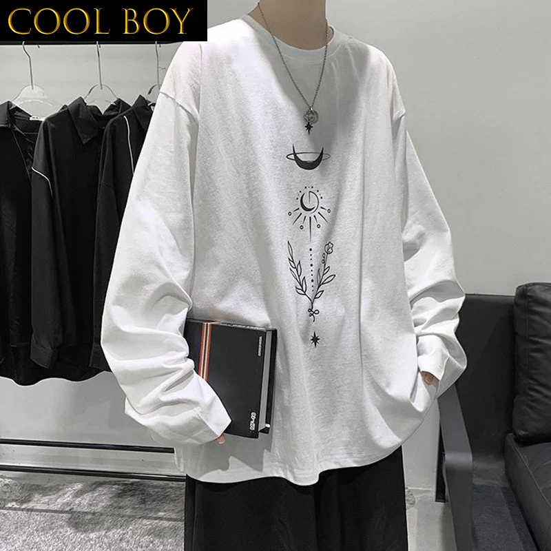 

J GIRLS Long Sleeve T-shirts Men Printing Vintage Loose Tshirt Couple Chic Teens Handsome All-match Retro Tops Oversize 4XL Tee
