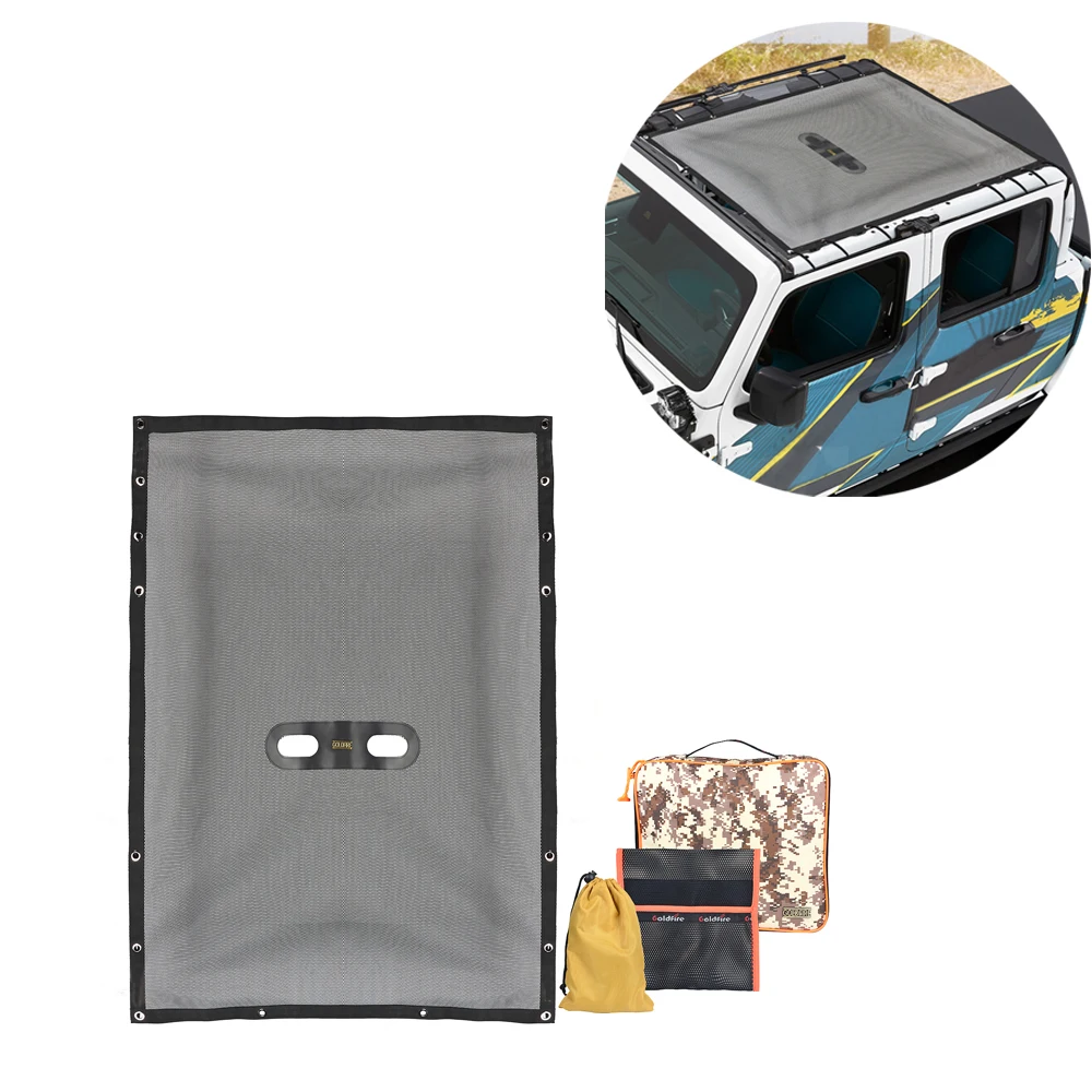 For Gladiator JT Accessories Soft Mesh Top Sunshade  Mesh Screen Wrangler Cover UV Blocker with GrabBag Tool Pouch for JT 4 Door