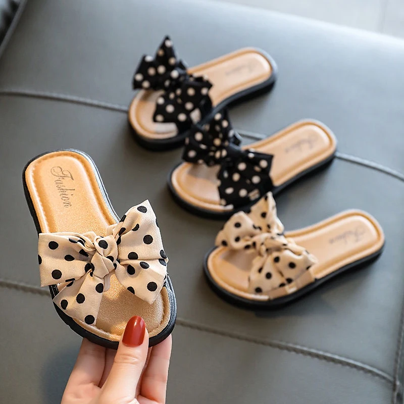 

Toe Nonslip Slippers, Slide Girls Slippers, Summer Bow Cross Open For Beach Dots Baby Slippers Toddlers With Bowknot Kids Kids