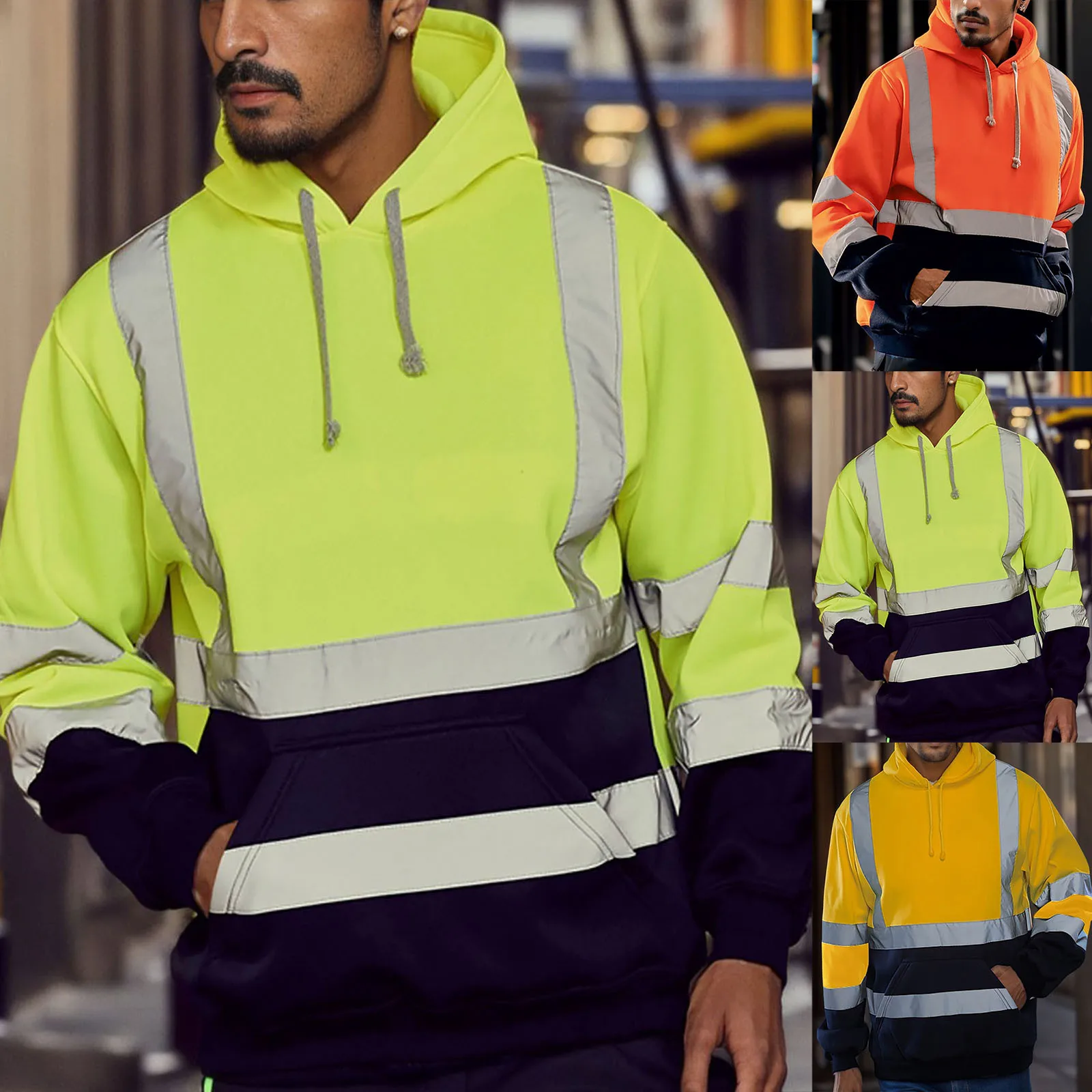 

Winter Fleece Sweatshirt Zip Hooded Night Work High Visibility Jacket Reflective Pullover Hoodie Coat Streetwear Warmer Футболка