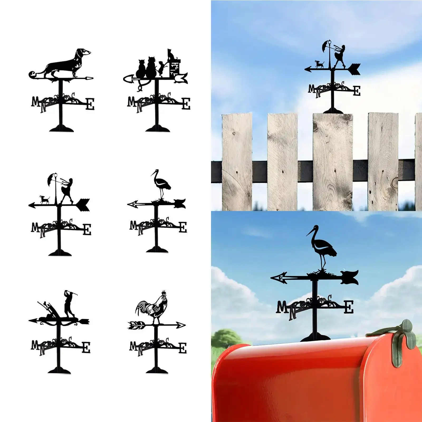 Small Metal Weathervane Retro Desktop Ornament Wind Direction Indicator Vane for Courtyard Fence Outside Roof Mount Garden