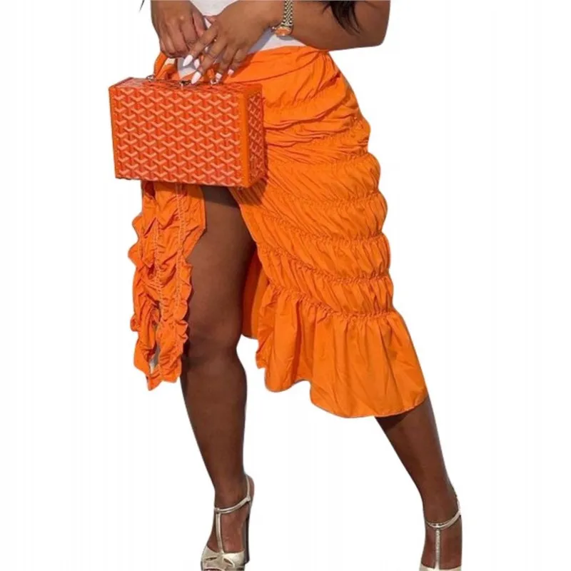 

Sexy Slit Pleated Skirt Women's Summer New Fashion Solid High Waist Concealed Knotted Skirt Beachwear Street Nightclub Vestidos