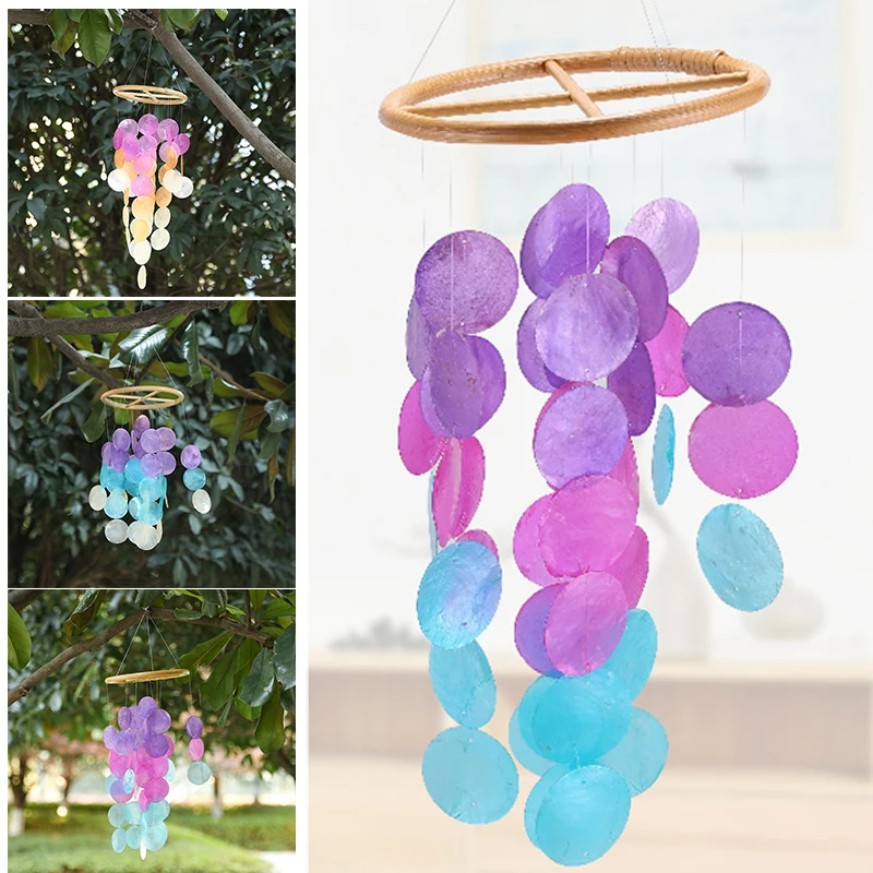 

Shell Wind Chimes Outdoor Rainbow Capiz Windchime Mobile Outdoor Hanging Décor For Memorial Sympthy Gift