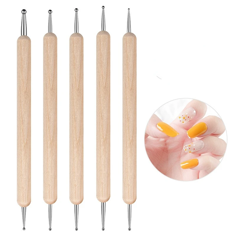 

5 Pcs/Set Wooden Nail Art Dotting Pen Dual Arrange Design Painting Drawing Pulling Accessories Art Nails Brushes Manicure Tools