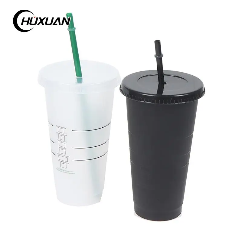 

Drink Change Color Straw Mugs With Lid Plastic Tumbler Matte Coffe Bottle Cup Food Grade PP Plastic For Drinking (1*cup 1*straw)