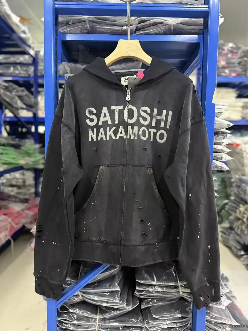 Фото SATOSHI NAKAMOTO 26SS Худи с принтом логотипа Luke для женщин и мужчин, хип-хоп, оверсайз, повседневная хлопковая толстовка-пуловер №1
