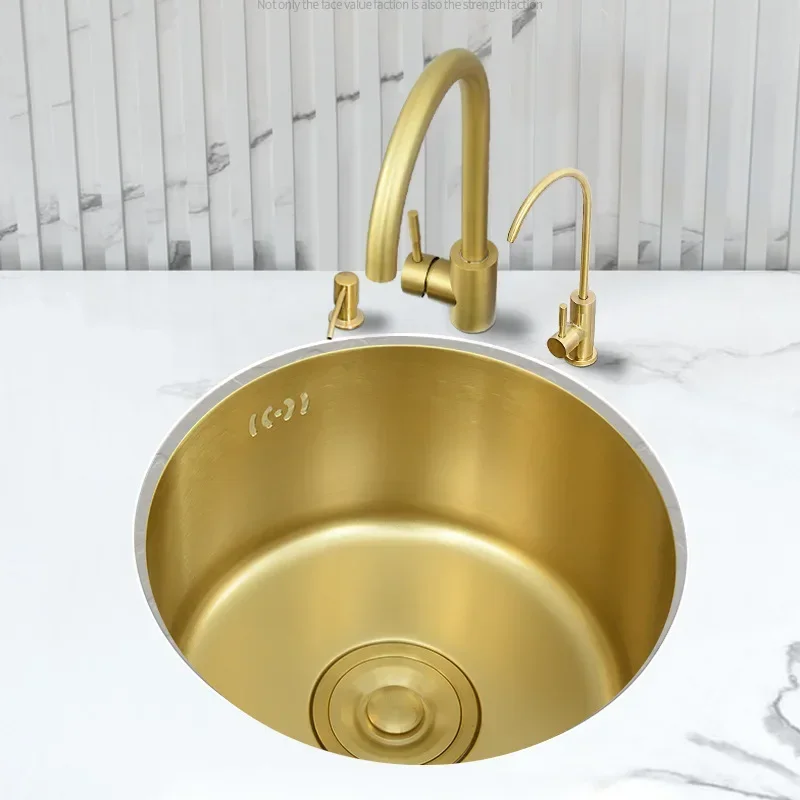Fregadero Circular Pemb acero inoxidable para cocina minifregadero de 40x40cm 304 Nano Dorado кон una sola ranura