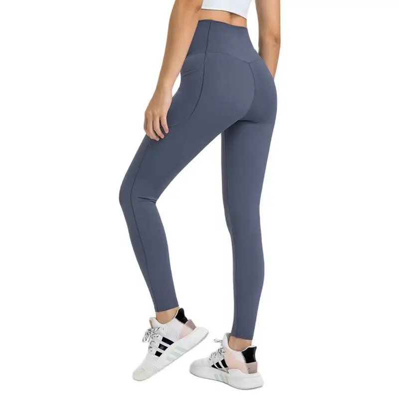 MYS Yoga Pants with 2 Side Pocket High Waist Cross Sports Leggings GYM Elastic Naked Feel NO Front Seam Workout Fitness Tights