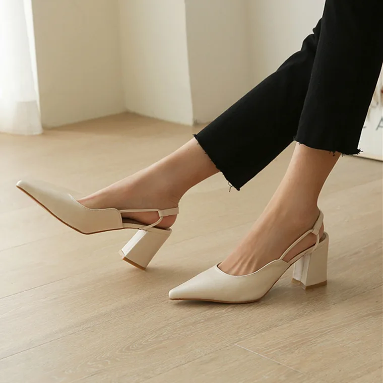 

Women's shoes 2022 Sandals Suede PU Thick Heel Pointed Toe Pump Professional Work Shoes High Heel