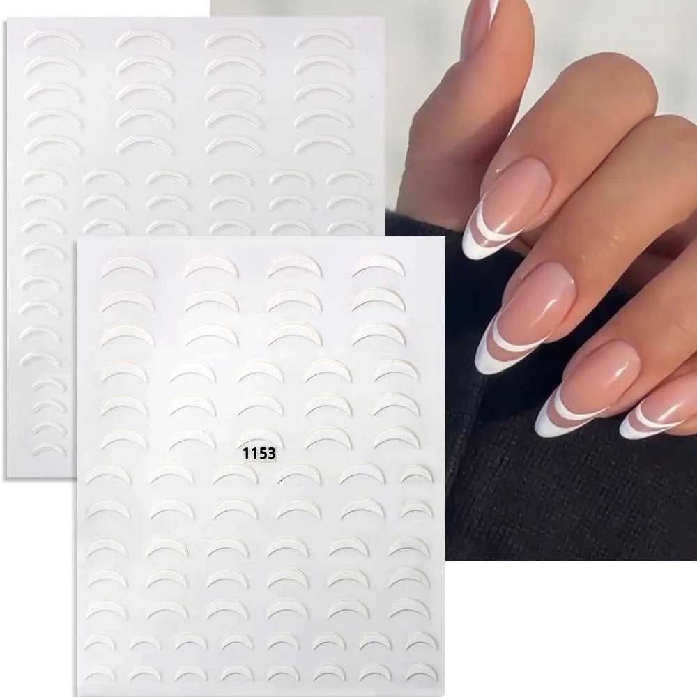 Золотые и белые наклейки на ногти с французским кончиком для ногтей