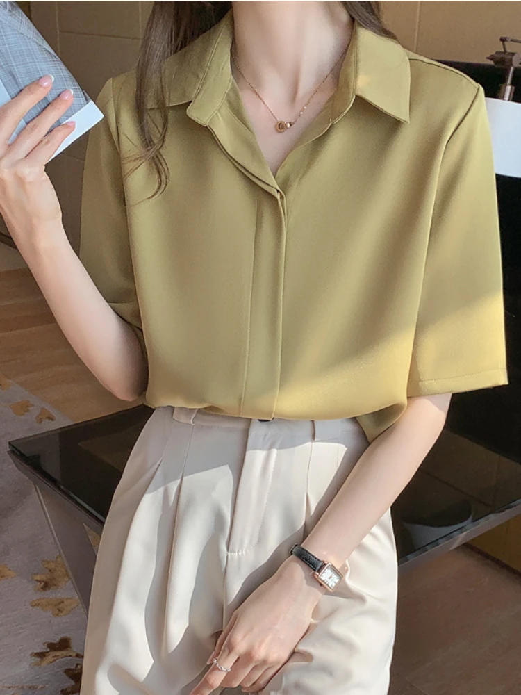 

Рубашки и блузки элегантные Молодежные женские с коротким рукавом Новинка весна-лето 2023 корейский Стильный свободный крой Женская белая рубашка