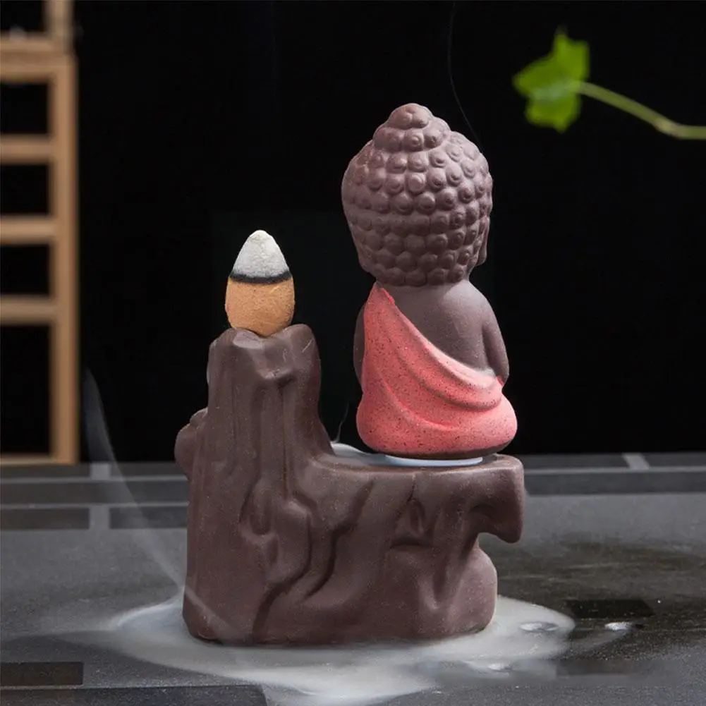 Керамическая маленькая палочка для благовоний с изображением монах и дыма Будды