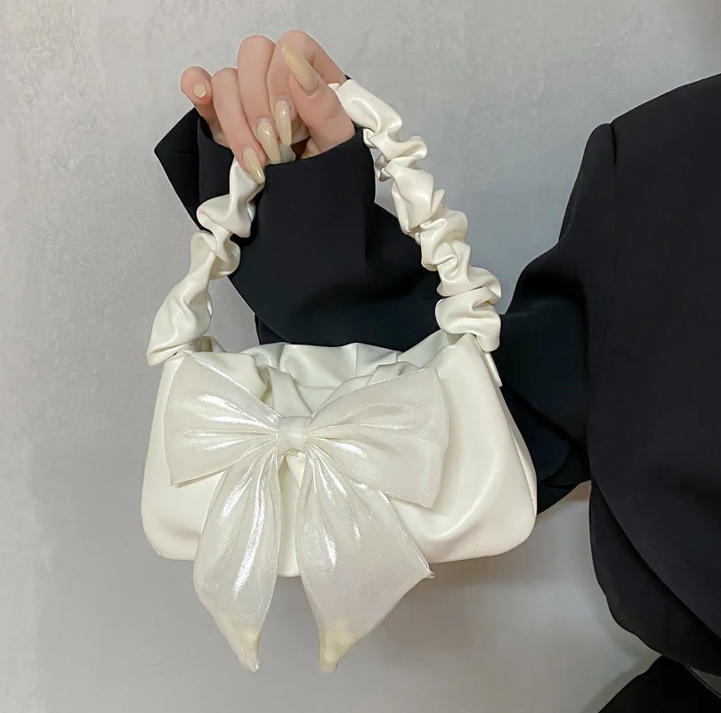 

Women Underarm Bag Pleated Handle Female Small Shoulder Bags Handbags Soft PU Leather Ladies Bead Chain Crossbody Bag