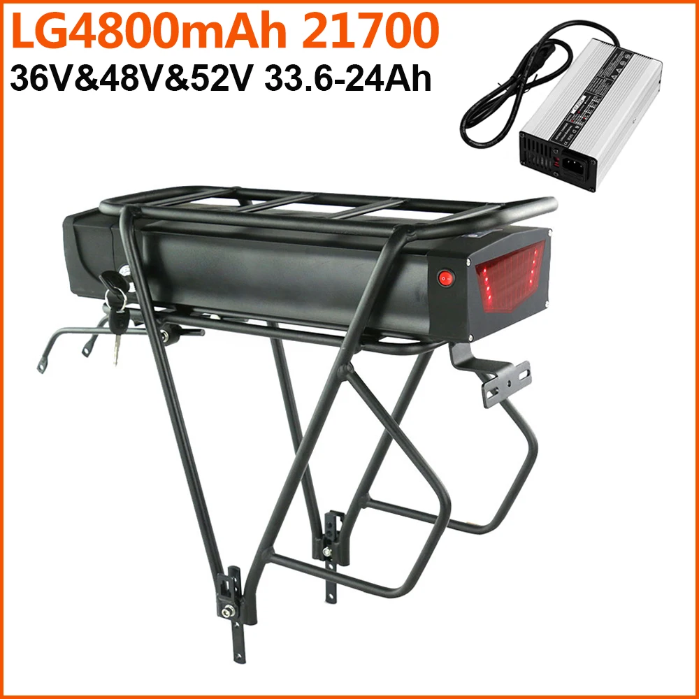 

LG 4800mAh 21700 Rear Rack eBike Battery 52V 48V 36V 24Ah 33.6Ah With Taillight for 24-28 inch 2000W 1500W 1000W 750W 500W Motor