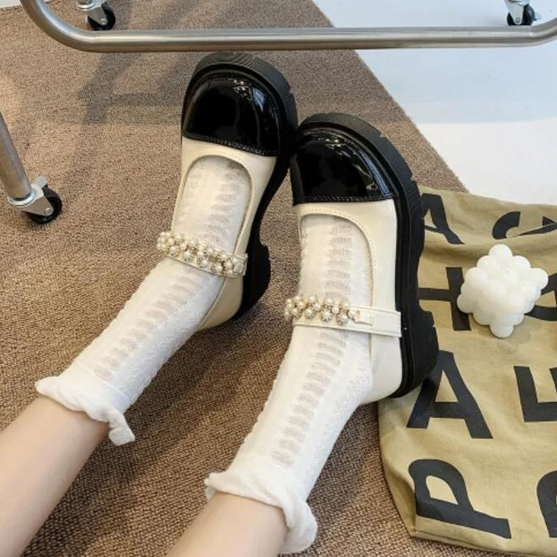

2022 Retro Leather Women's Shoes Lolita Japanese Style with Skirts Thick-soled Platform Mary Jane Mid Heels Girls School Pumps