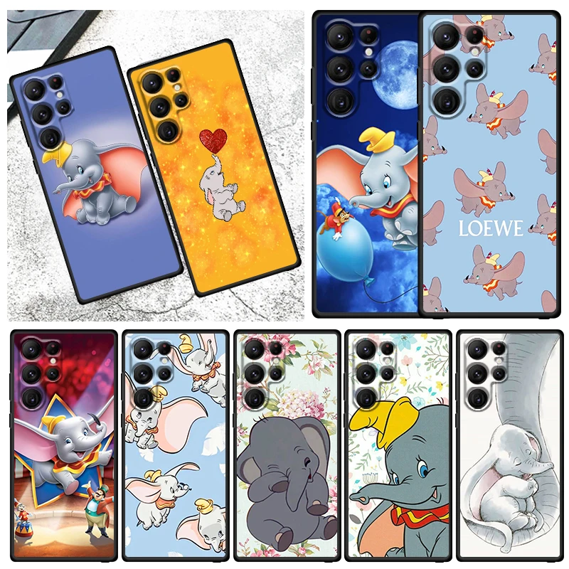 

Dumbo Cute Cartoon Phone Case For Samsung Galaxy S23 S22 S21 S20 FE S10 S10E S9 Plus Ultra Pro Lite 5G TPU Black Funda