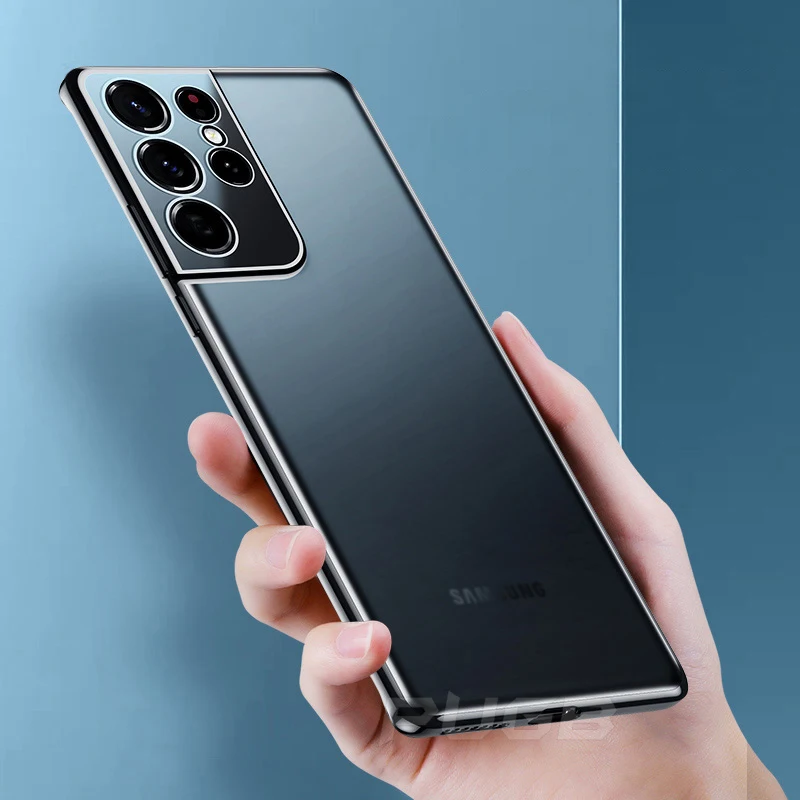 Luxury Plating Frame Transparent Soft Silicone Case for Samsung Galaxy S22 S21 S20 Ultra Plus Cases Slim Clear Shockproof Cover