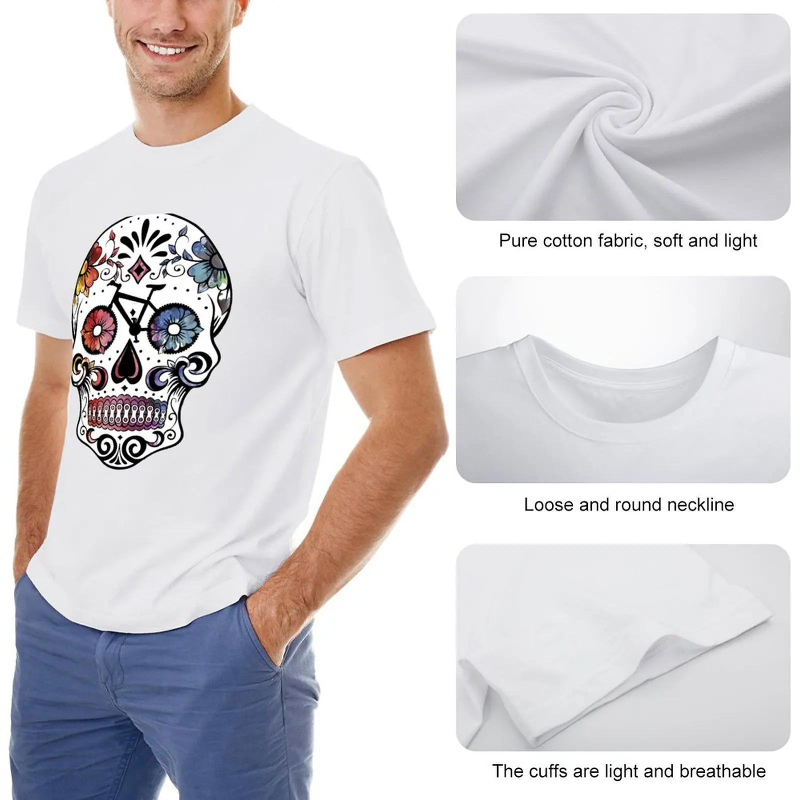 Акварельная велосипедная футболка с сахарным черепом одежда в стиле аниме