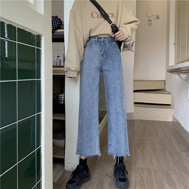 DD2959  New retro high-waist slimming Baita loose straight-leg pants cropped trousers jeans