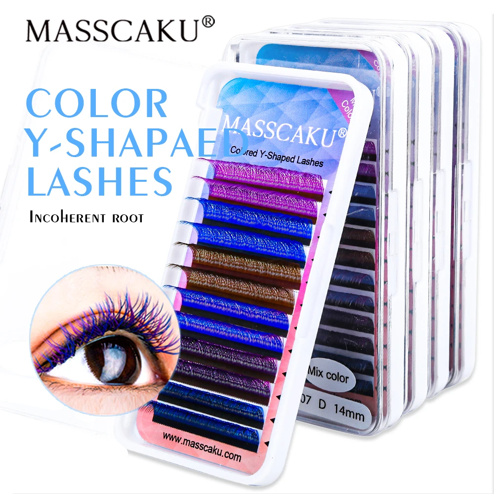 

MASSCAKU Colorful YY Shape Hand Woven Premium Mink Mesh Net Cross Eyelashes Extension Soft Natural Individual Makeup Eyelash