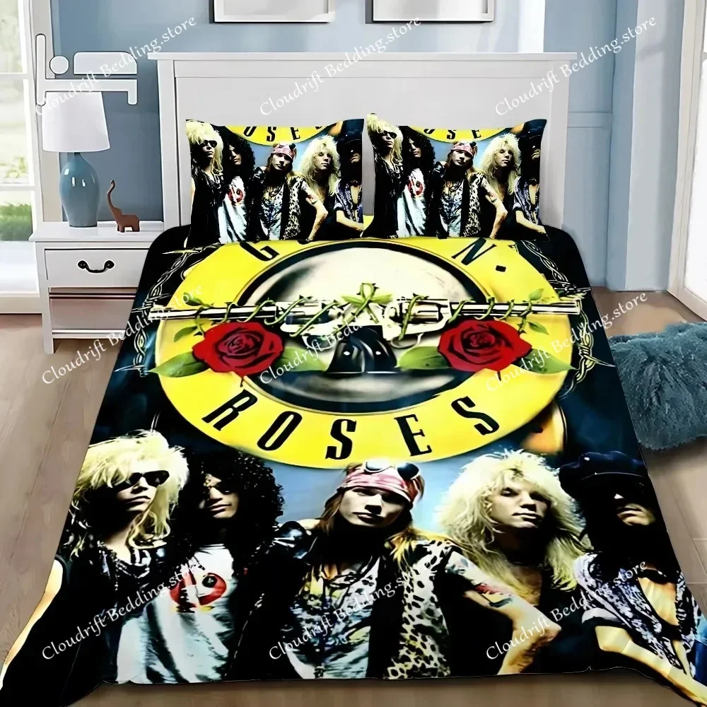 Фото Комплект постельного белья (пододеяльник, наволочки) Hot Band G-Guns N R-Roses для взрослых и детей, для спальни, односпальный, двуспальный, большой размер №2