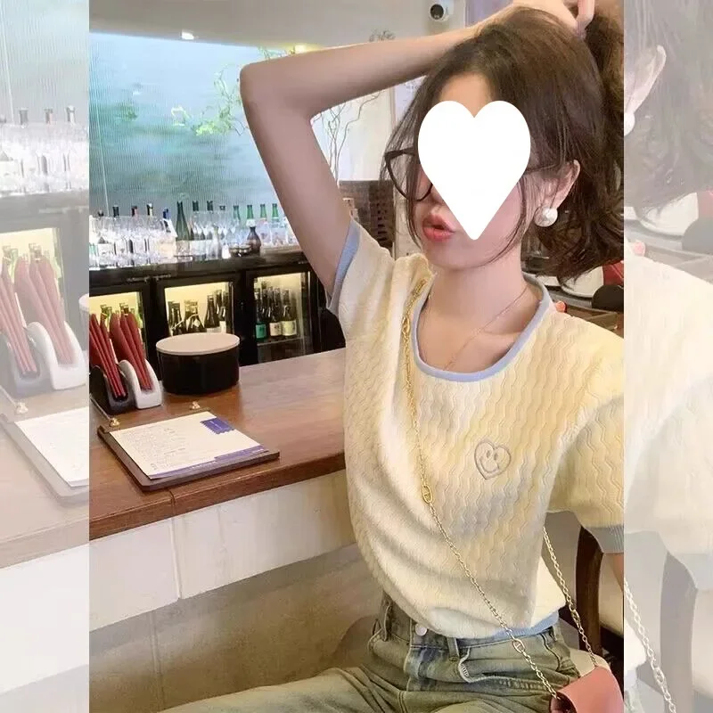 Универсальная женская летняя трикотажная футболка с короткими рукавами цветной