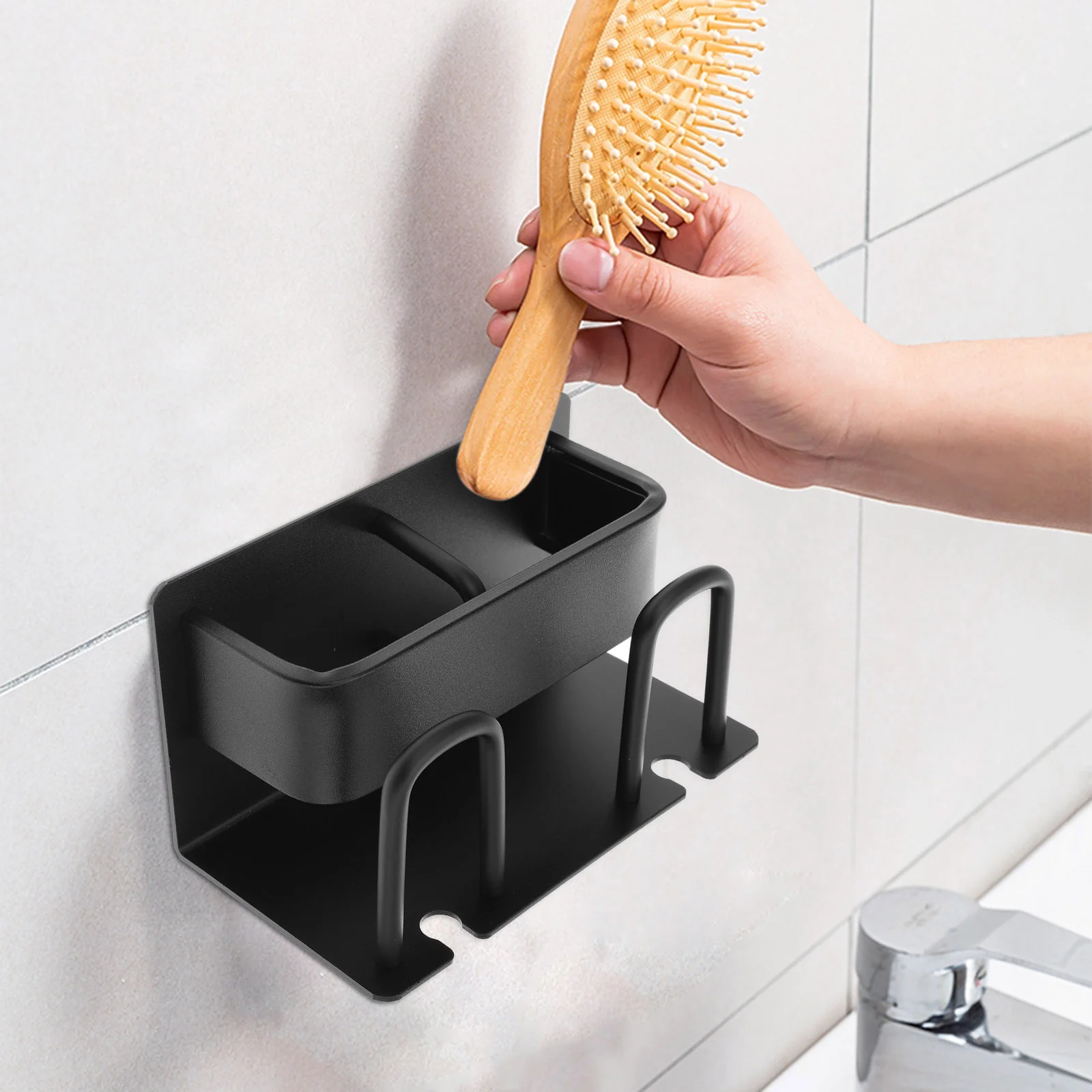 Punch-free Cup Holder Electric Toothpaste Rack Toothpaste Holder Wall Mounted Self Black Makeup Brushes