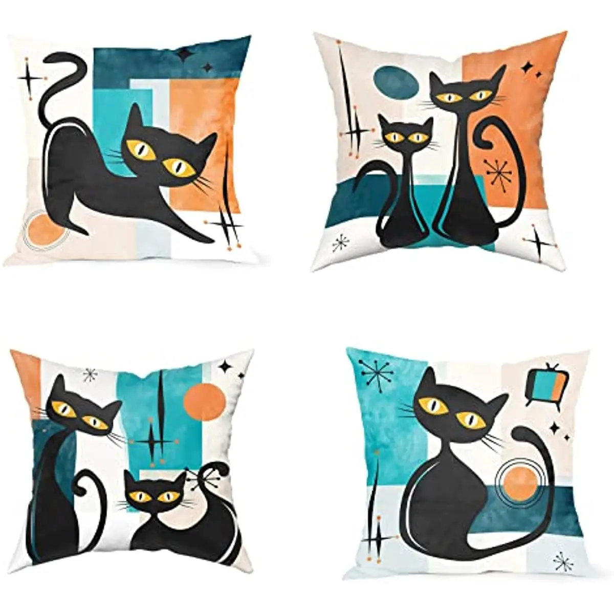 

Black Cat Mid Century Pillow Covers Modern Throw Pillow Covers Decor Halloween Pillowcase Set of 4 for Couch Home Sofa Bedroom