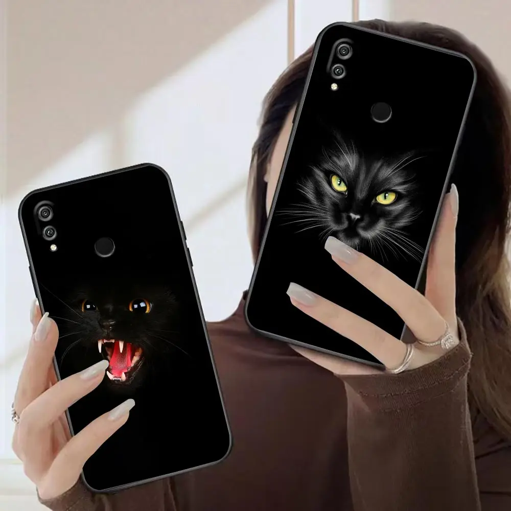

Case For HUAWEI Honor 9X 9 9I 8 8X 8C Max 7 6 6C 6X 5A 50 20 10 10I NOTE 10 Lite PLAY Pro Case Capa Black Cat Staring Eye On