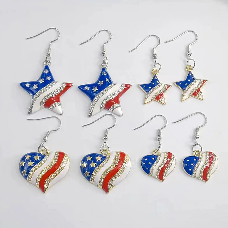 

USA Flag Earring Enamel Rhinestone American Flag Dangle Earrings 4th of July Independence Day Pendant Jewellery Gift for Women