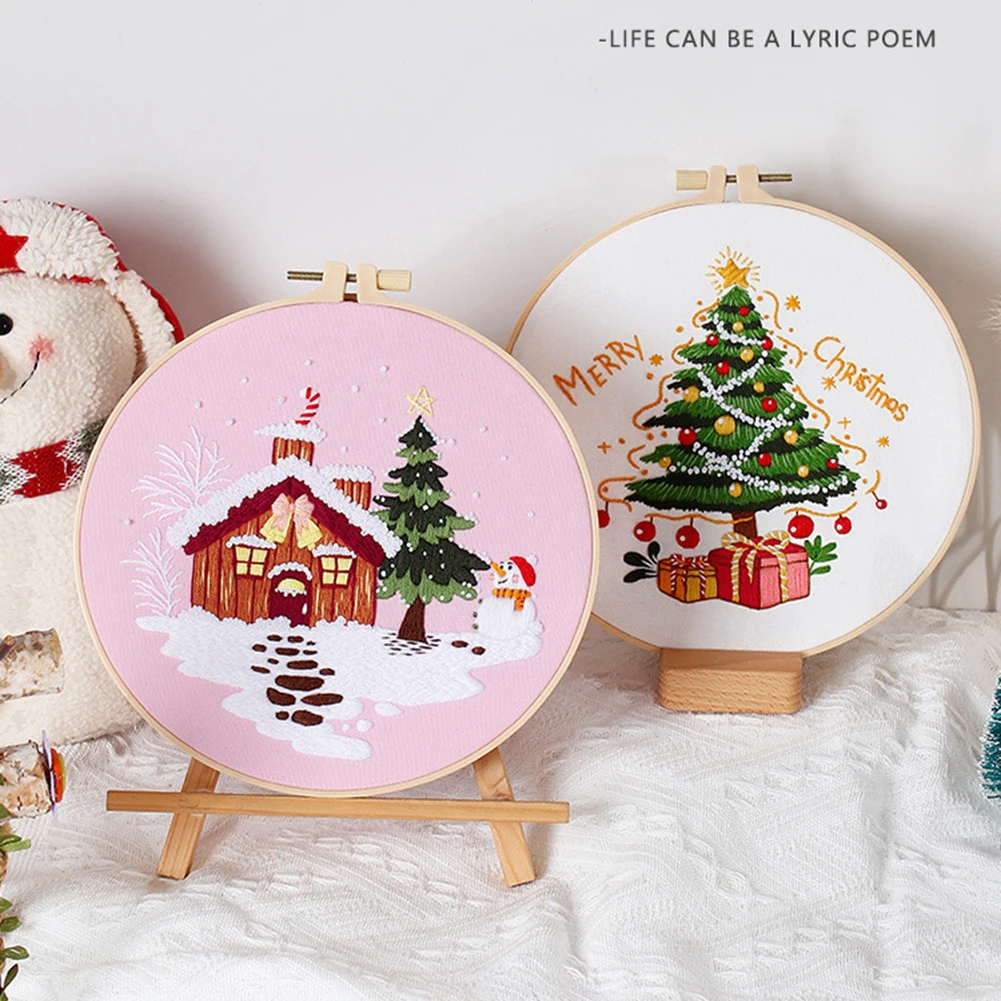 Штампованные наборы для вышивки включают тканевые обручи нитки Рождественский