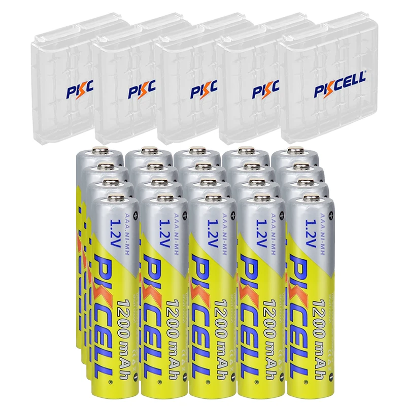 

20Pcs PKCELL AAA Rechargeable Battery 1.2V Ni-MH AAA Batteries 1200mAh with 5PC AAA/AA battery box For Home TV remote control