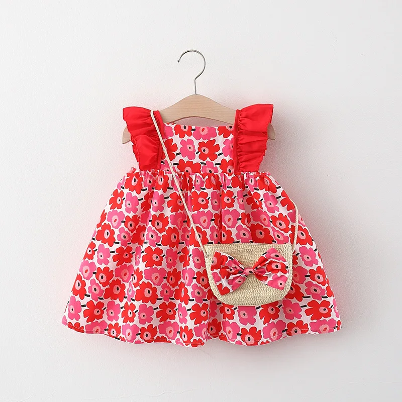 

New Summer Baby Girls Dress Cute Flowers Print Holiday Dress Sleeveless Toddler Infant Princess Dresses