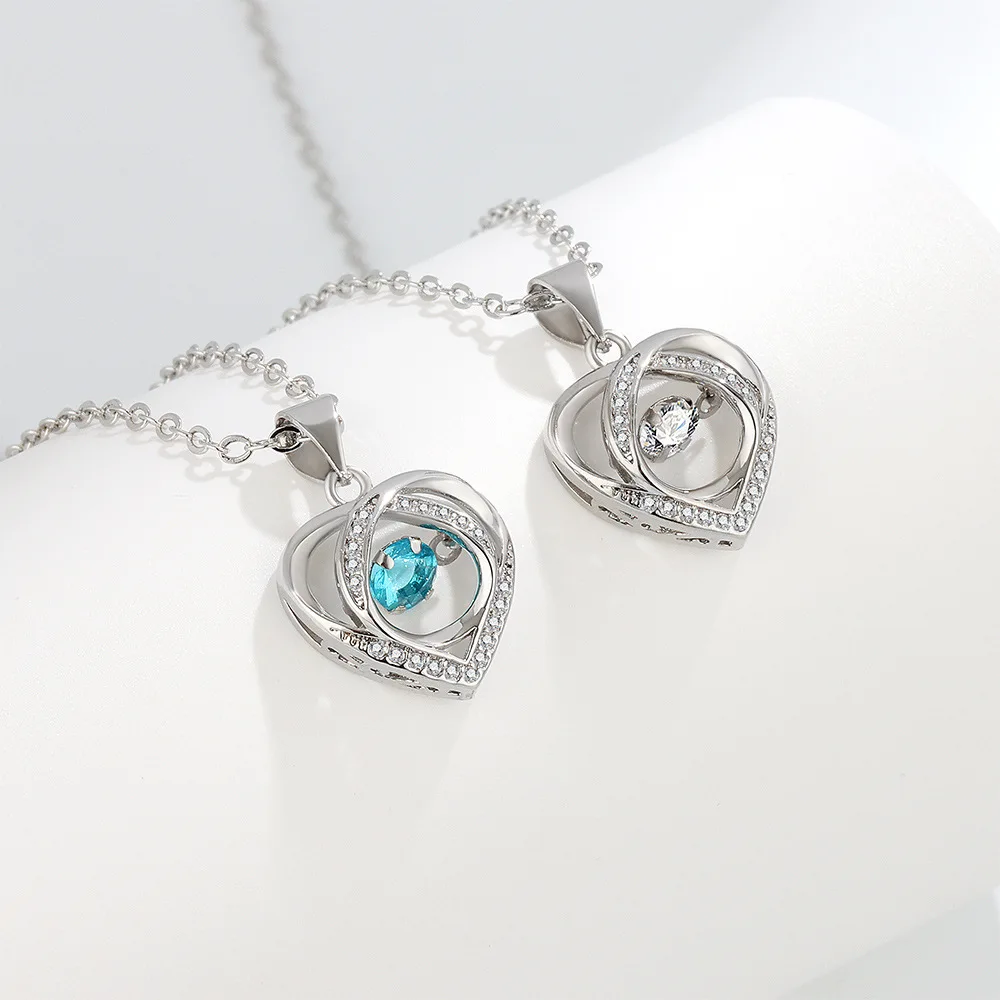 

Angel Love Necklace Women Eternal Beating Heart Blue White Zircon Pendant Simple Niche Fashion Accessories Gift for Girlfriend