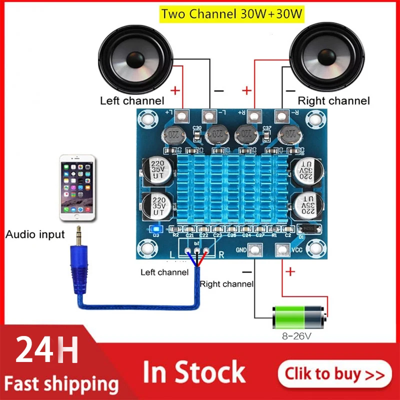 

XH-A232 HD Digital Audio Power Amplifier Board Audio Amplification Module Power Supply 12V24V Amplifier Board Dual Channel 30W