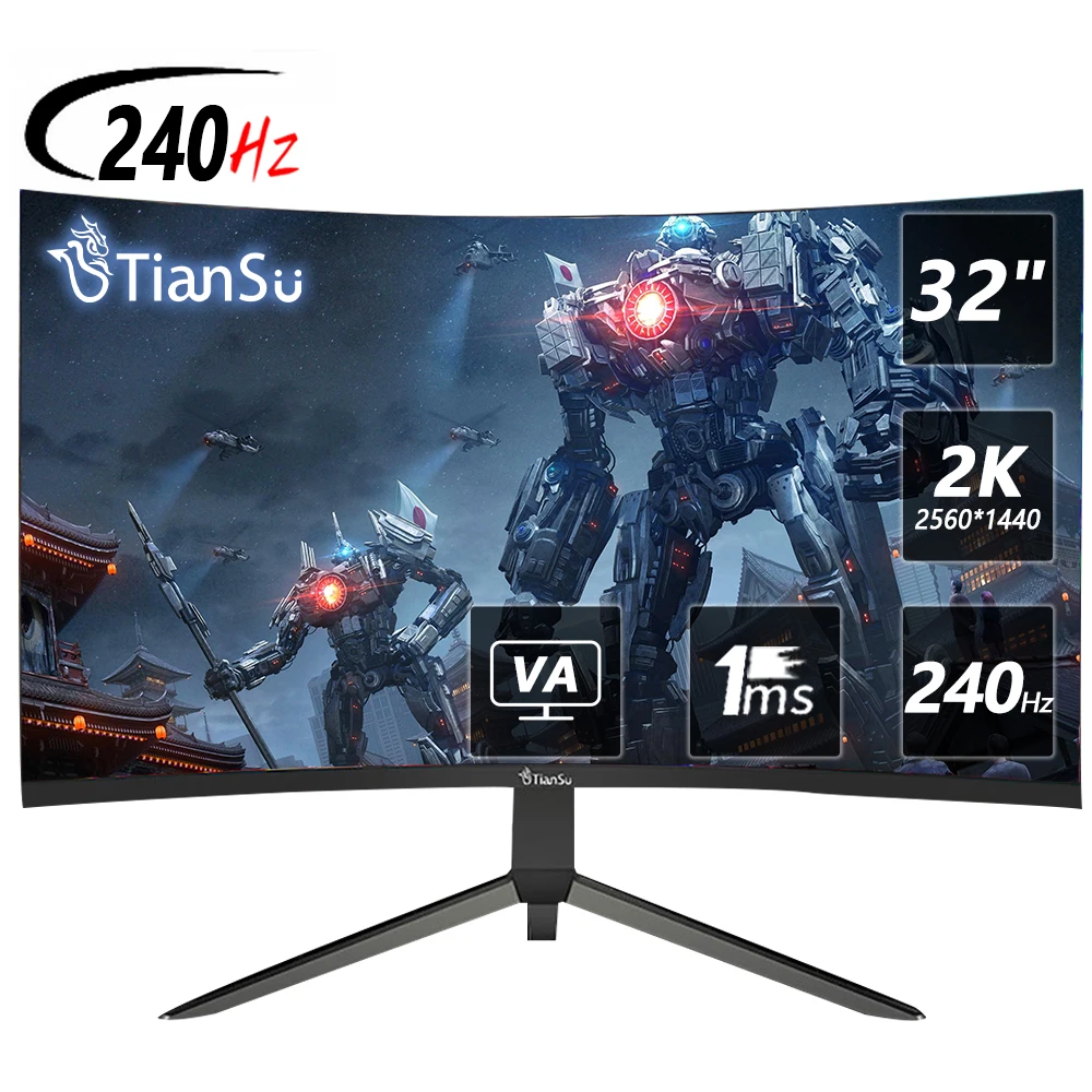 TIANSU 32-дюймовый монитор 240 Гц 2K 165 Гц изогнутый игровой монитор HDMI компьютерный геймерский экран для ПК дисплей быстрый VA DP изогнутый монитор