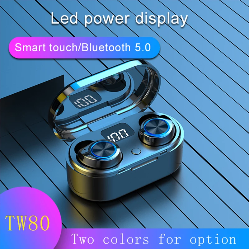 

TW80 Wireless Bluetooth 5.0 TWS Earphone touch Mini Earbuds With Mic charging BOX Sport Headset For all smart Phone